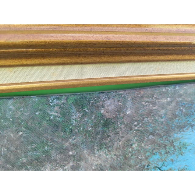 1980s Custom Painted Equestrian White Horse Canvas Framed Fine Wall Art For Sale - Image 5 of 10