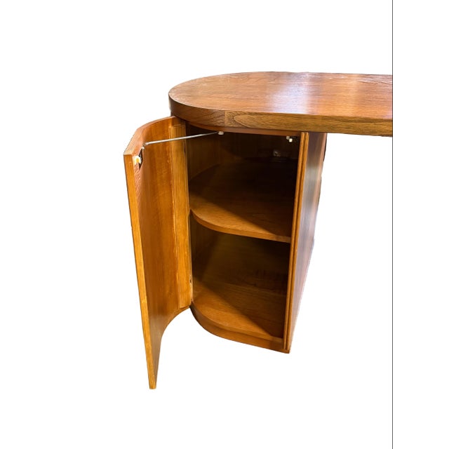 Wonderful Reid Oval Warm Oak Wood Storage Desk Designed by Mermelada Estudio For Sale In Portland, OR - Image 6 of 13
