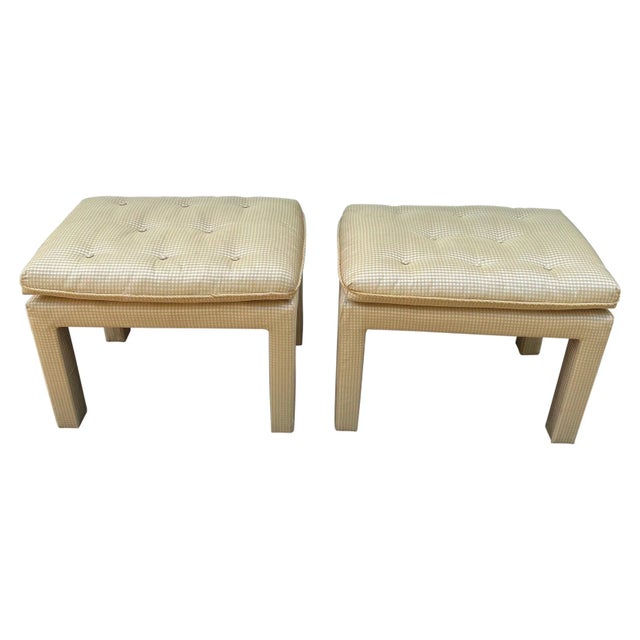 Pair of Billy Baldwin Style Silk Pillow Top Ottomans or Stools For Sale - Image 13 of 13