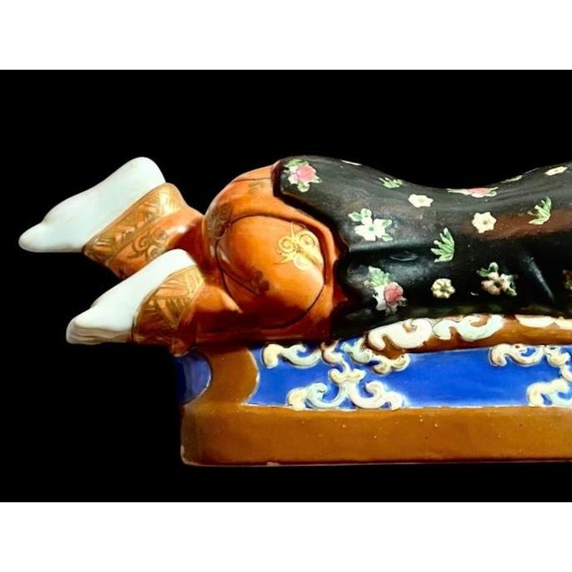 1970s Vintage Chinese Porcelain Figural Pillow, Hand-Painted Boy, 1978 For Sale - Image 5 of 16