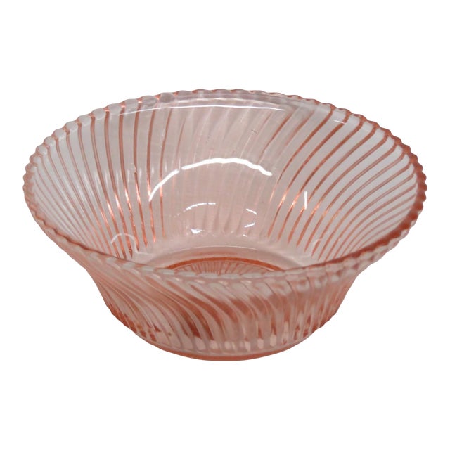 Federal Glass Pink Depression Era Cereal Bowl Diana Swirl Optic Pattern 4942b For Sale