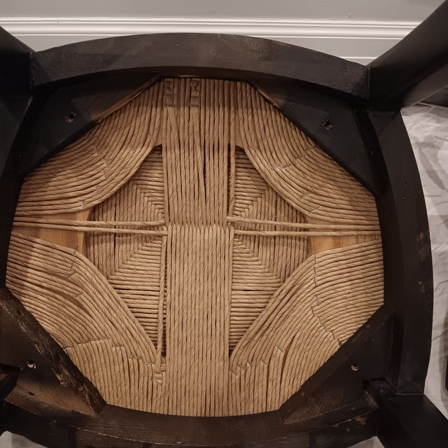 Vintage French, Country Black Dining Chairs With Rush Seat - Set of 6 For Sale - Image 18 of 18