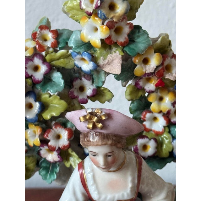 Antique German Brocage 18th Century Floral Pastoral Porcelain Seated Musician Candelabra Pair by Hoechst (Hochst) For Sale In Boise - Image 6 of 12