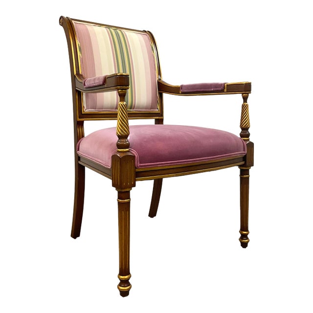 Karges Empire Style Orchid Velvet Dining Arm Chairs For Sale