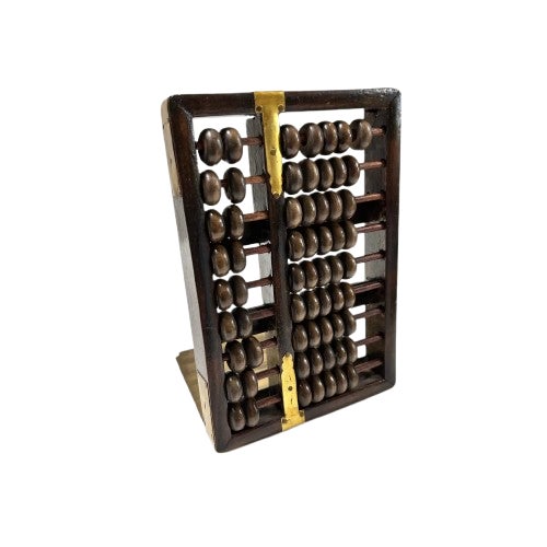 Mid-Century Wood Abacus Bookend With Brass Base For Sale