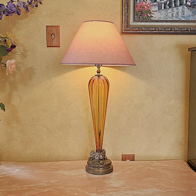Vintage Murano Amber Art Glass Table Lamp | Neoclassical Italian Style | 1960s For Sale - Image 17 of 18