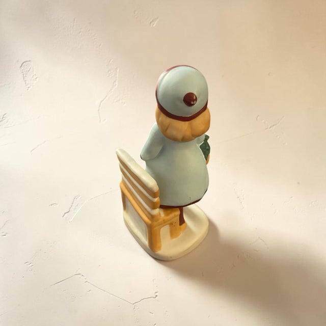 Farmhouse Vintage 1983 Holiday Cheer Girl on Bench Porcelain Figurine For Sale - Image 3 of 5
