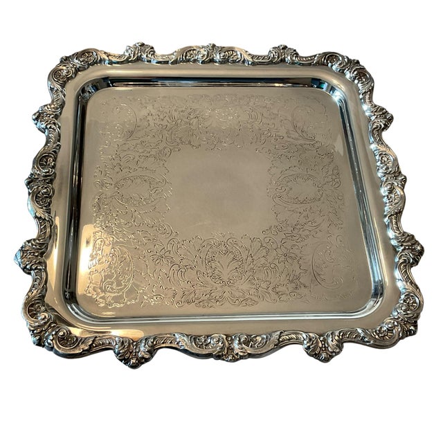 Mid-Century Poole Silver-Plated Footed Serving Tray, Circa 1950, 12” Square For Sale - Image 9 of 14