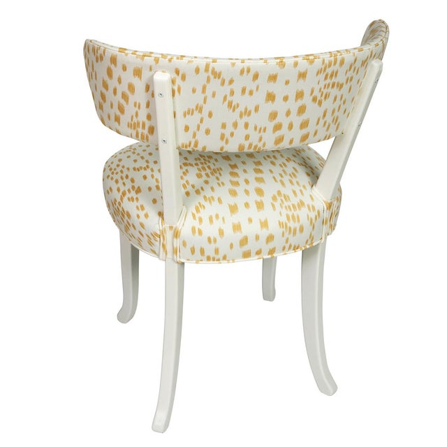 Modern Set of Four White Painted Klismos Chairs With Yellow Les Touches Fabric For Sale - Image 3 of 3