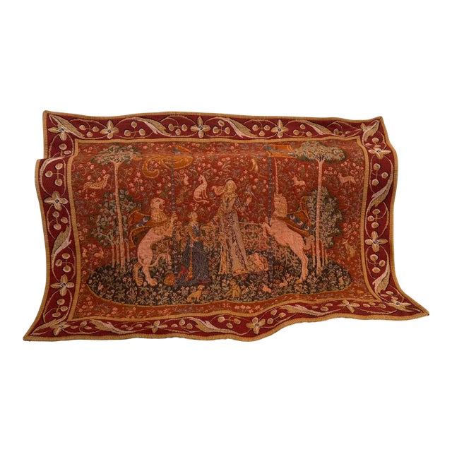 French Goblus Millefleurs Tapestry — “Lady & Unicorn” Inspired Textile, France For Sale