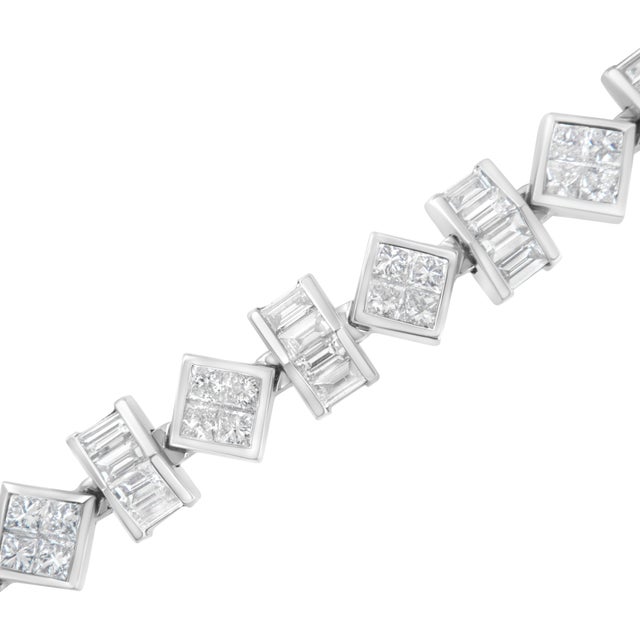 Haus of Brilliance 14K White Gold 9.0 Cttw Princess and Baguette Diamond Geometrical Style Link Bracelet (G-H Color, VS1-VS2 Clarity) - 7" Inches For Sale - Image 4 of 6