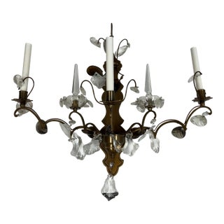 Hollywood Regency Crystal Prism Five Light Wall Sconce, Vintage For Sale