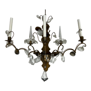 Hollywood Regency Crystal Prism Five Light Wall Sconce, Vintage