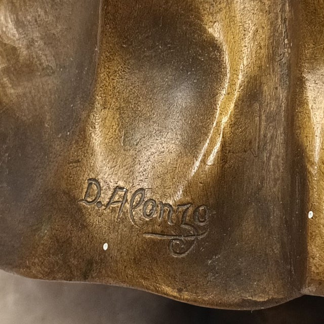 Art Deco Large Art Deco Bronze and Carved Marble Sculpture of a Water Carrier by Dominique Alonzo (58 Cm) For Sale - Image 3 of 12