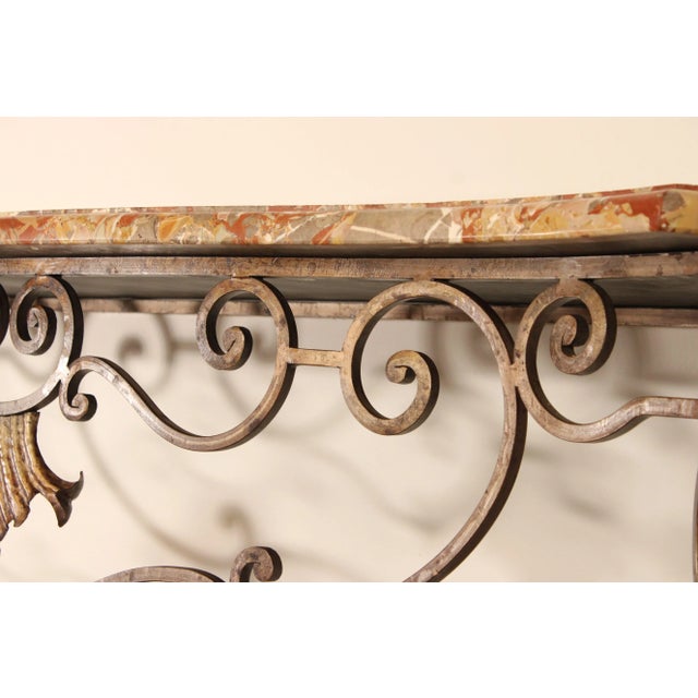 Mid 20th Century Rococo Style Custom Wrought Iron Marble Top Console Table For Sale - Image 12 of 12