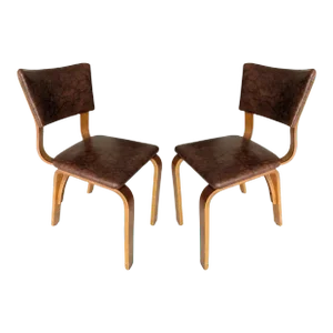Vintage Mid 20th Century Thonet Bentwood Upholstered Side Chairs- A Pair