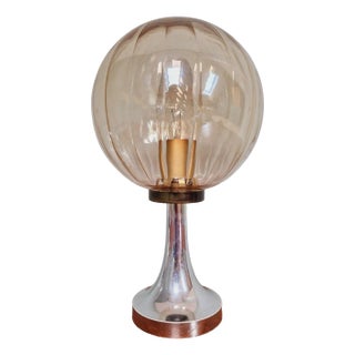 Space Age Table Lamp in Amber Glass, 1970s For Sale