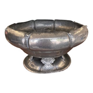 Vintage Footed Metal Toned Centerpiece Bowl - Decorative Pedestal Decorative Dish For Sale