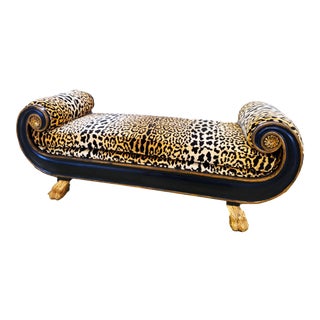 Mid Century Marge Carson Long Bench W/Animal Print For Sale