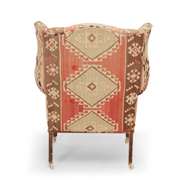 American Antique Rug Wingback Chair For Sale - Image 3 of 5