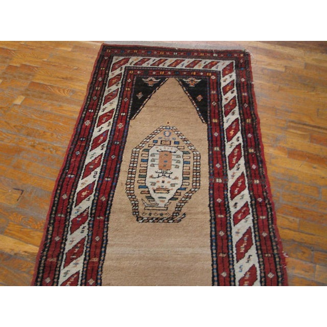 Persian 1920s Tan Camel Medallion Antique Persian Serab Rug 3' X 12'3" Handknotted Wool Carpet For Sale - Image 3 of 4