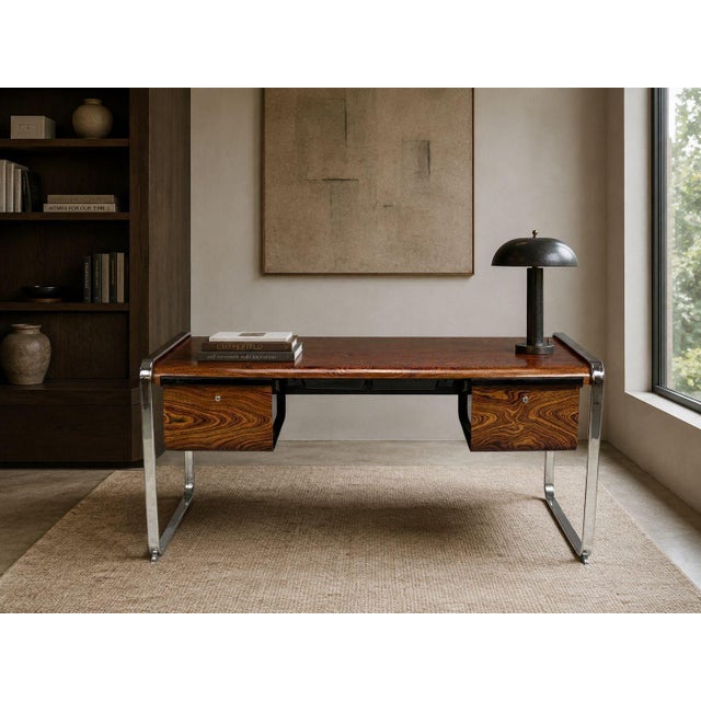 Peter Protzman, Herman Miller, American Mid-Century Modern, Rare Writing Desk, Zebrawood, Chrome, USA, 1970s A unique...