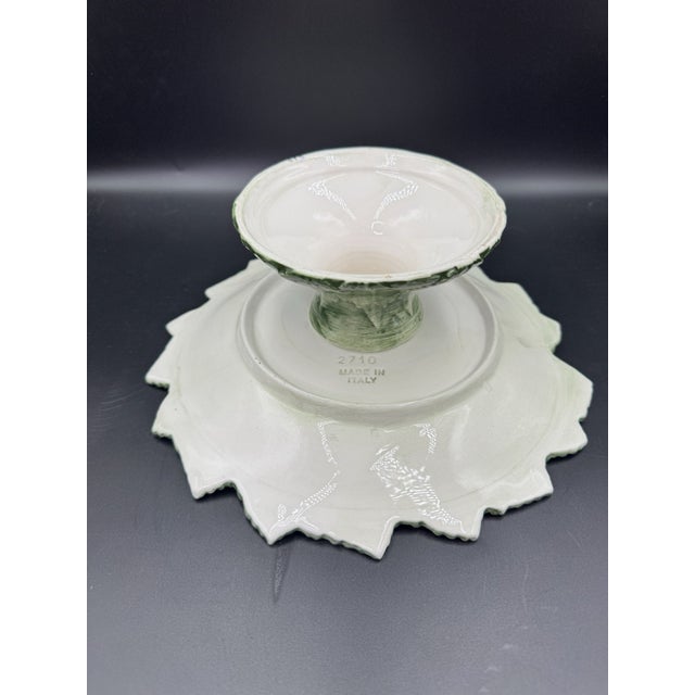 1990s Vintage Mid-Century Modern Italian Majolica Leaf Cake Stand Platter For Sale - Image 5 of 6