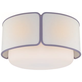 Kate Spade New York for Visual Comfort Signature Eyre Large Flush Mount in Polished Nickel & Soft White Glass with Linen & Lilac Trimmed Shade For Sale