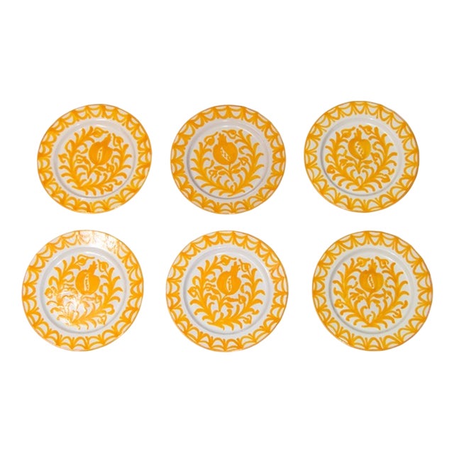 Glazed Plates with Plant Motifs, Set of 6 For Sale