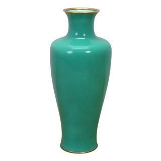 Antique Japanese Ando Jubei Celadon Wireless Cloisonne Vase Urn 10" For Sale