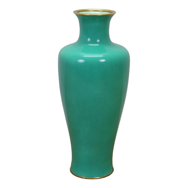 Antique Japanese Ando Jubei Celadon Wireless Cloisonne Vase Urn 10" For Sale