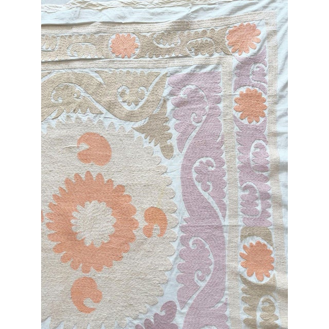 Suzani Wall Tapestry - Neutral Tan Uzbekistan Embroidery For Sale - Image 4 of 16