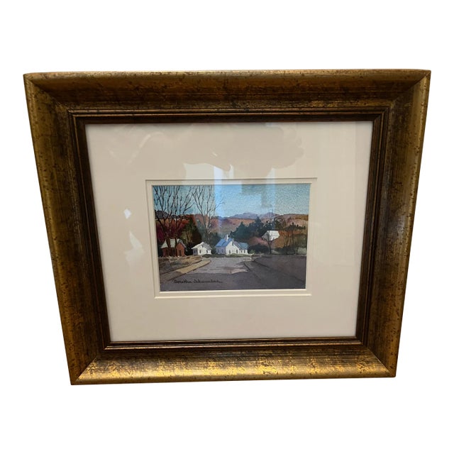 Framed Original Watercolor : “New England Village” 17 X 15 For Sale