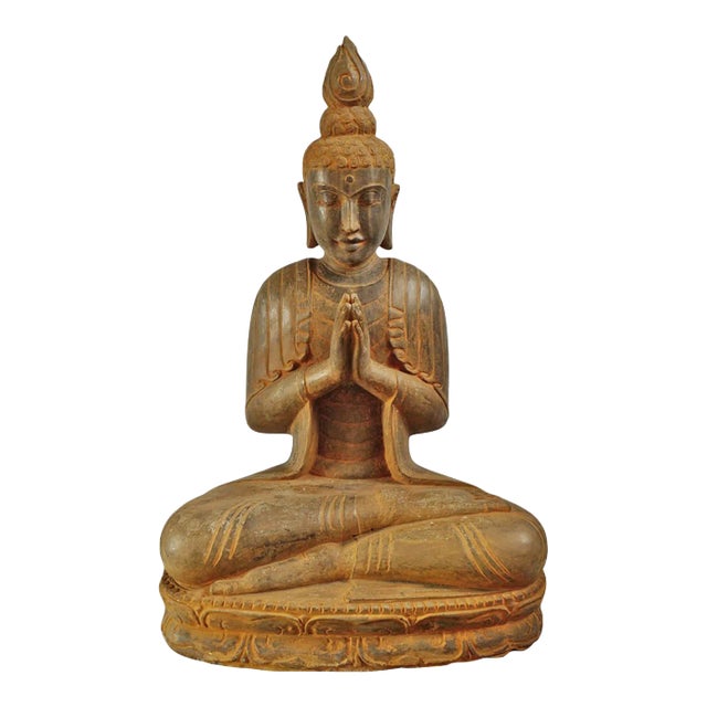 Rust Stone Sitting Garden Buddha Statue Chairish