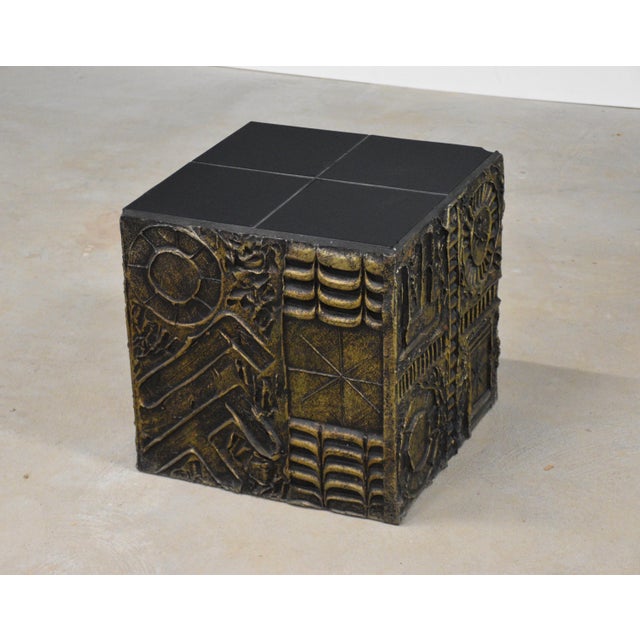 A mid century modern brutalist black top end table designed by Adrian Pearsall for Craft Associates. One minor chip...