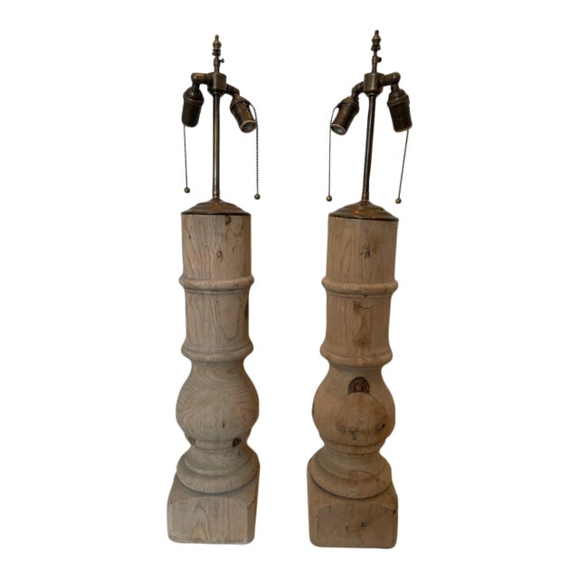 1960s Pine Architectural Table Lamps - a Pair For Sale