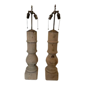 1960s Pine Architectural Table Lamps - a Pair