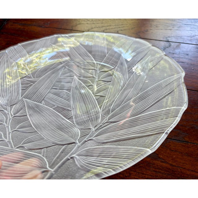 Mikasa Vintage Mikasa Frosted Glass Platter With Embossed Bamboo Leaves – 15" Centerpiece or Serving Tray For Sale - Image 4 of 7