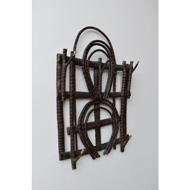 1950s Antique Adirondack Twig Wall Rack With Carved Stripe Detailing, Circa 1940s-50s For Sale - Image 5 of 16