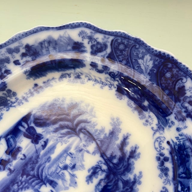 Antique Flow Blue "Nonpareil" by Burgess & Leigh 18" Oval Serving Platter For Sale In San Antonio - Image 6 of 16