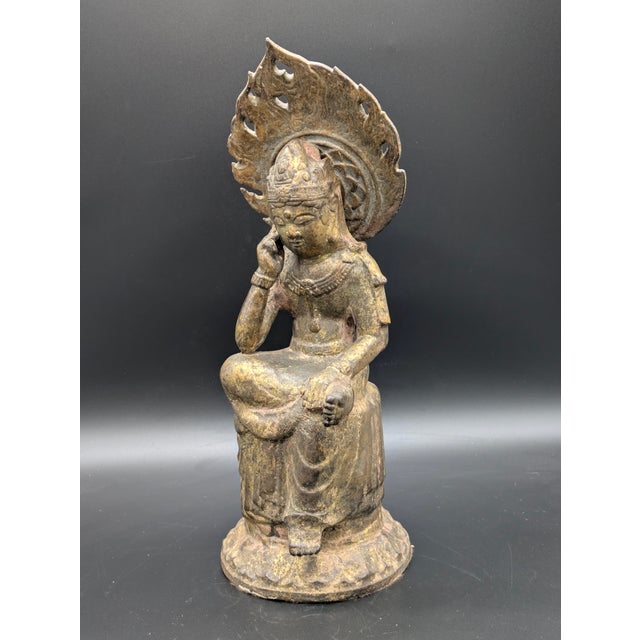 Japanese Antique Gilt-Bronze Japanese Statue: Miroku Bosatsu For Sale - Image 3 of 7