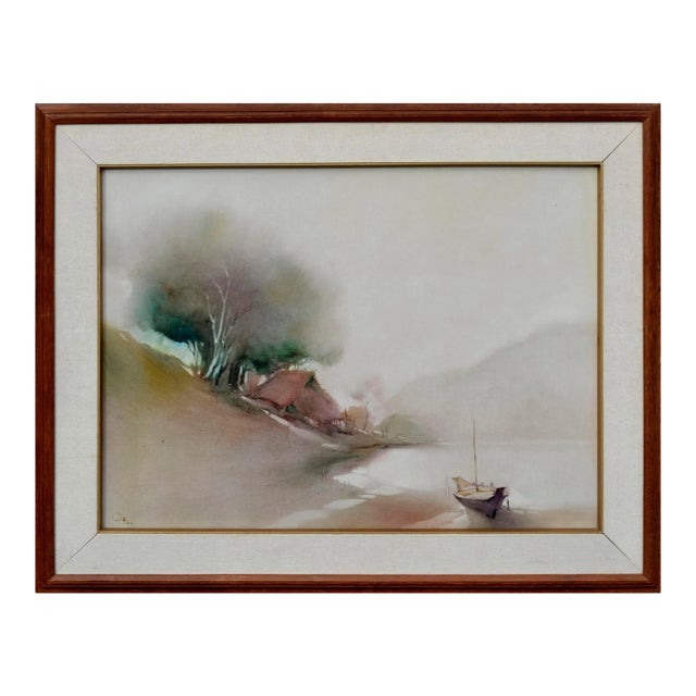 Boat at the Shore, Mid Century Minimalist Landscape For Sale