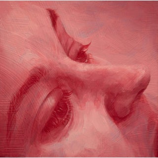 Paint the Town by Shaina Craft | Oil on Panel Close-up of a woman's face with red tones. For Sale