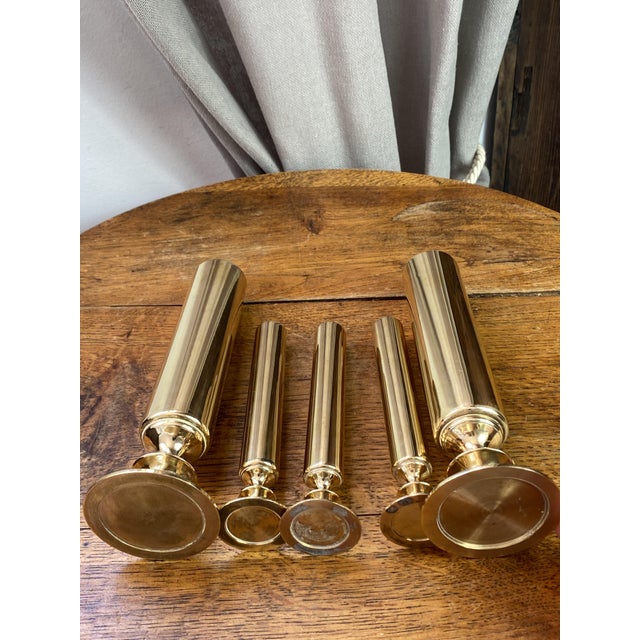 Tubular Candlesticks and Bud Vases in Brass, 1950s, Set of 5 For Sale - Image 12 of 15