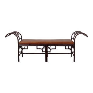 1960s Chinese Chippendale Faux Bamboo Aluminum Rolled Arm Bench For Sale