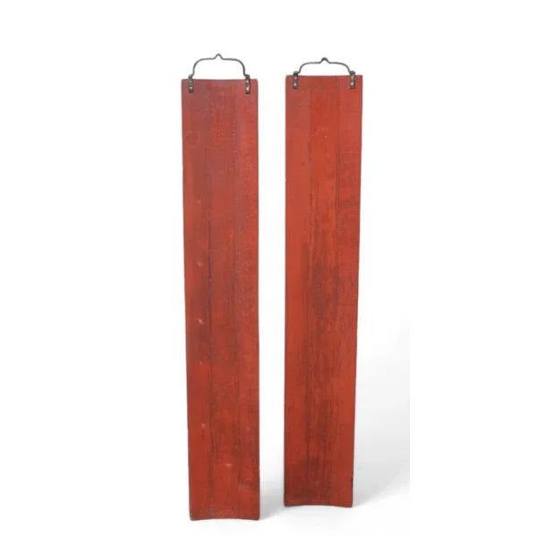 Wood Pair Red Door Plaque For Sale - Image 7 of 8