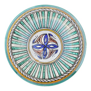 Late 19th Century Large Orange & Turquoise Moorish-Patterned Ceramic Wall Plate For Sale
