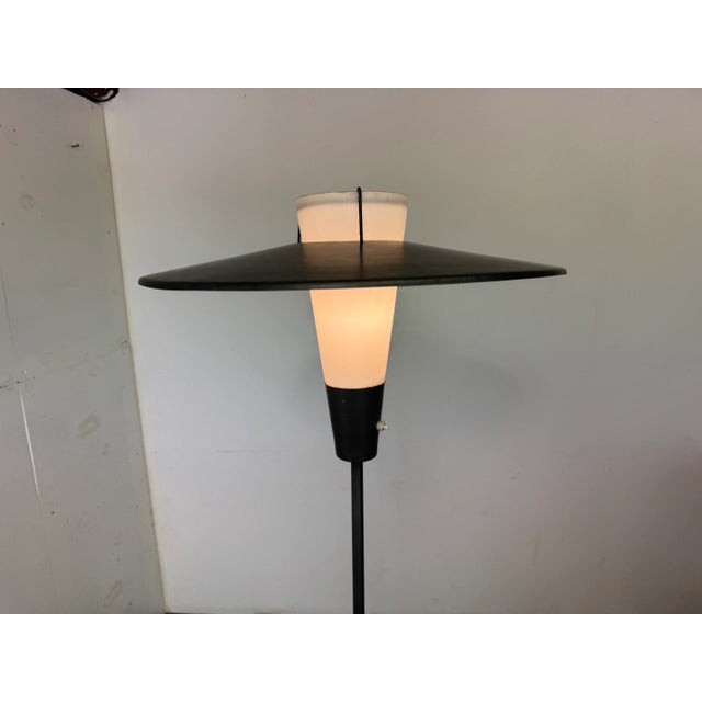 Metal Mid-Century Modern Steel, Brass and Glass Floor Lamp, 1950s For Sale - Image 7 of 11