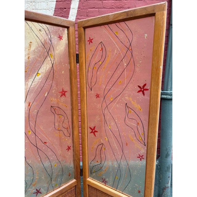 Wood 2 Panel Folding Screen with Abstract Lucite Panels For Sale - Image 7 of 10