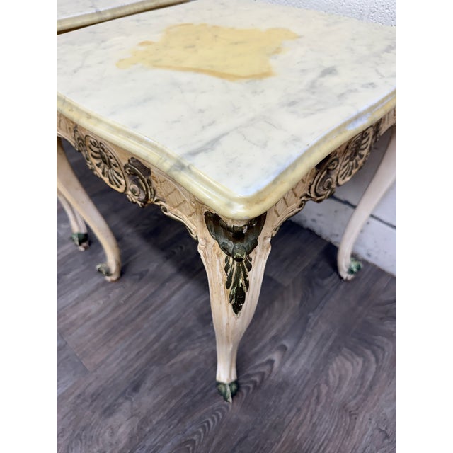 Vintage Italian Louis XV Style Marble Top End Tables - Pair For Sale - Image 10 of 16